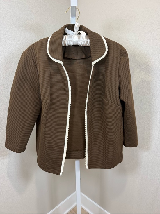 Jackets & Blazers - Vintage Brown Ribbed Knit Scalloped Collar Cardigan Jacket